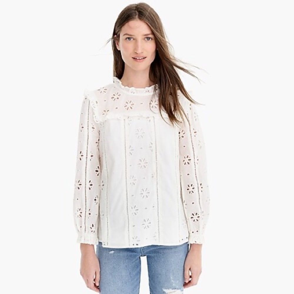 JCREW eyelet ruffle neck top